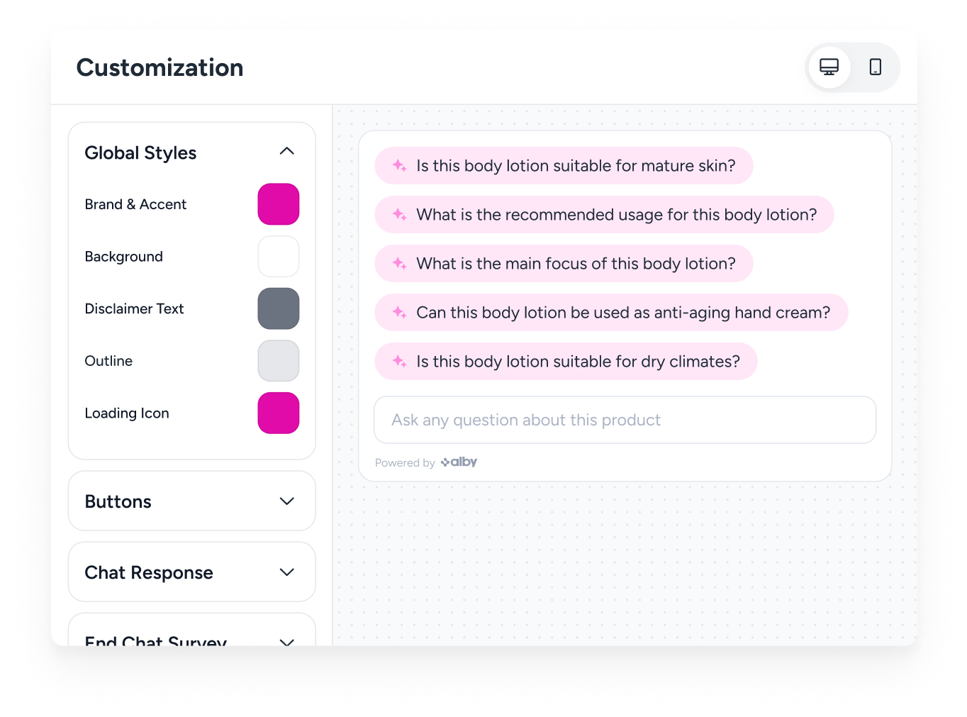 Customize alby to match the look & feel of your storefront
